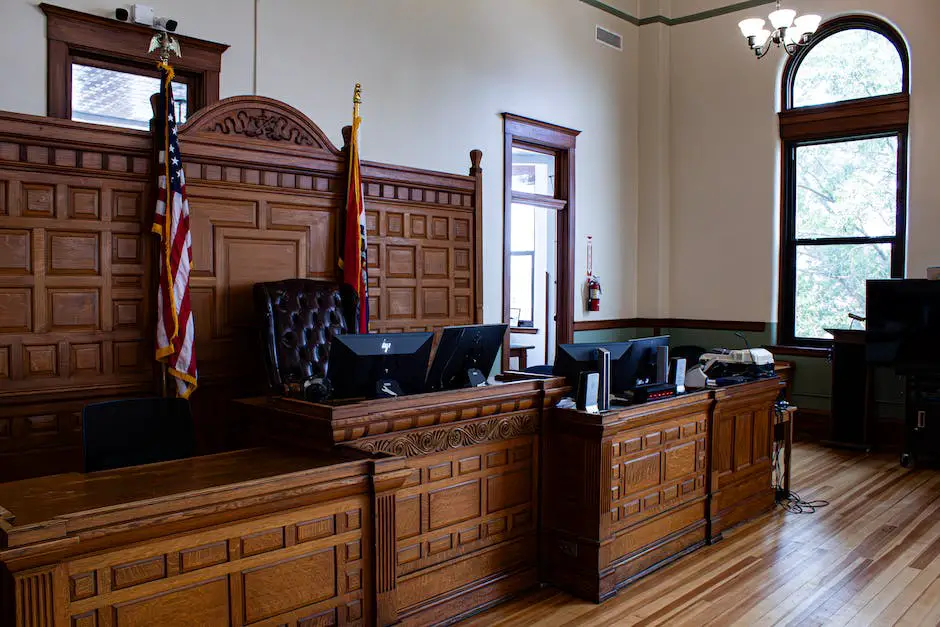 An image showing lawyers in a courtroom discussing a case